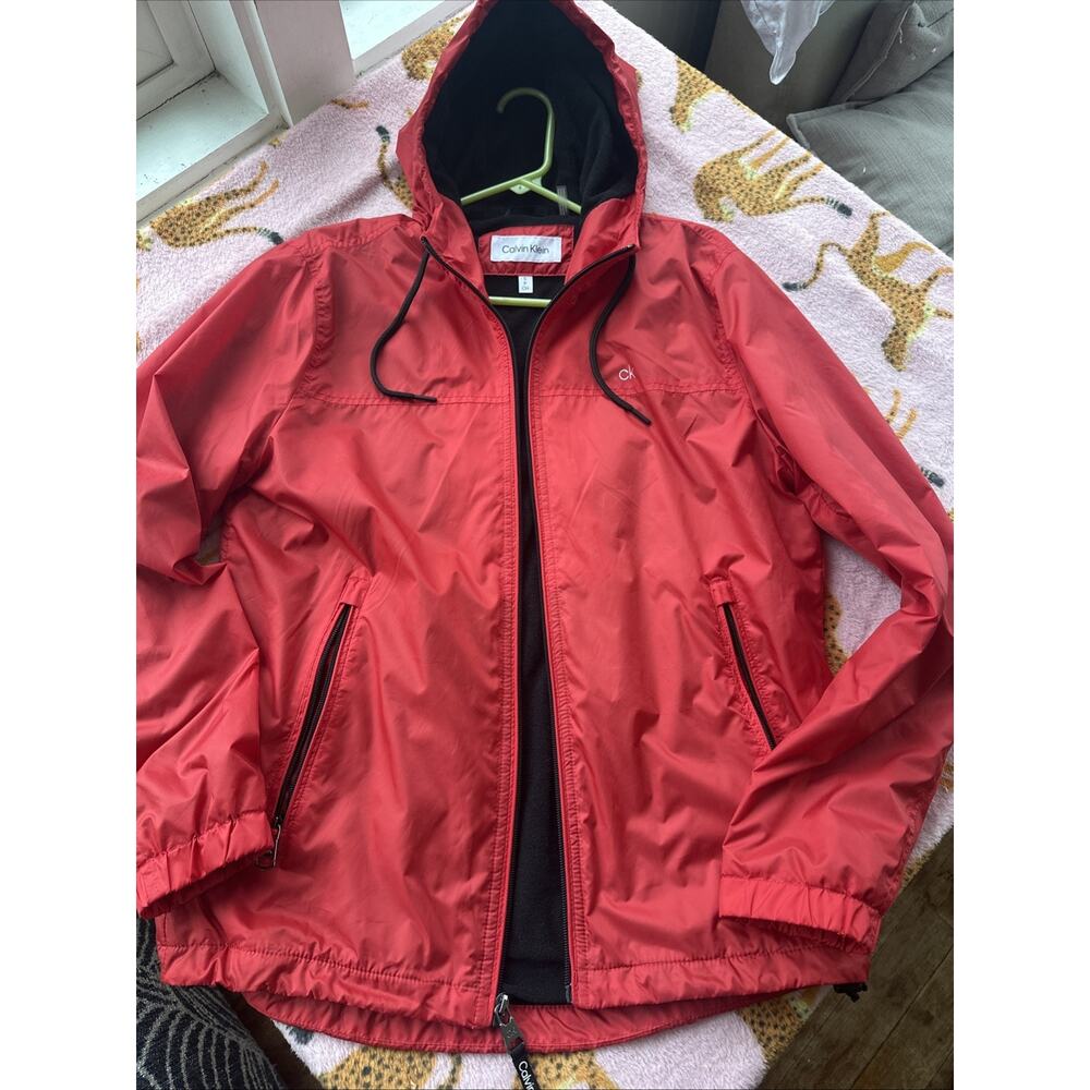 Calvin Klein Red Fleeced Lined Windbreaker Jacket Men’s Small Water Resistant